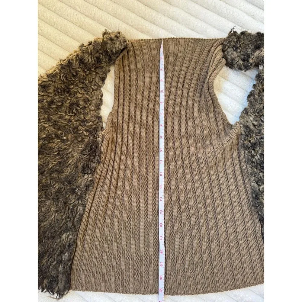 Love Change Italy Brown Faux Fur & Ribbed Knit Open Front Vest Size Small
